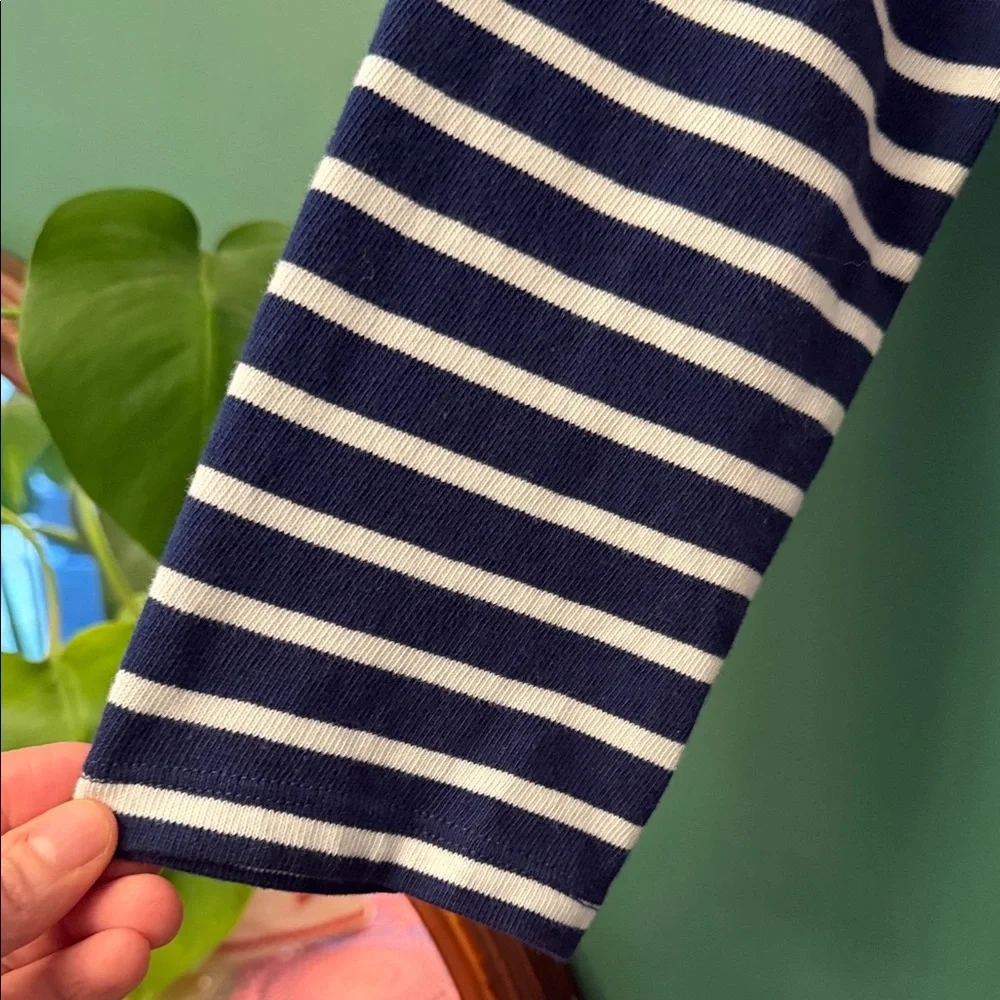 Lands' End Navy & White Striped Boatneck 3/4 Sleeve Nautical Knit Top Coastal - Picture 5 of 9